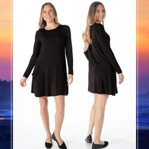 Betabrand sweatshirt long sleeve silk blend dress with pockets